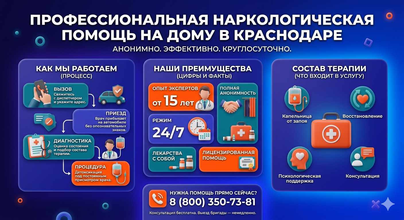 Инфографика о принципах лечения алкоголизма на дому в Черкассах: этапы вызова нарколога, преимущества анонимной детоксикации и состав медицинской помощи.